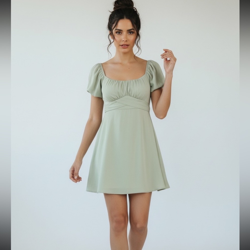 Altar'd State whimsical satin Puff Sleeve Mini milk made Dress fairy babydoll L - Picture 13 of 14